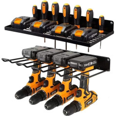 Power Tool Organiser Storage Rack Wall Mount Drill Holder for 5 Power Drill Tools, Power Tool Organiser, Storage Shelf, Wall Mount, Wall Mount for Robust Pegboard (Black)