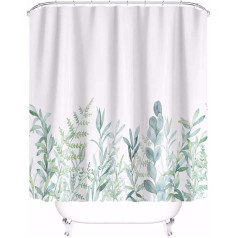 M&W DAS DESIGN Shower Curtain Green Leaves Flowers Plants Bathroom Textile Curtain with Anti-Mould Effect Washable Shower Curtain Bath Includes 12 C-Rings with Weight Bottom 240 x 200 cm (W x H)