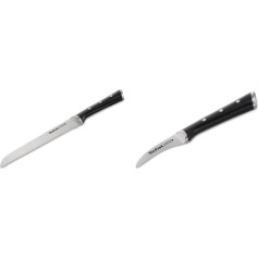 Tefal Ice Force K23204 Bread Knife, 20 cm, Hand Protection, Durable, Stainless Steel, Black & Ice Force K23212 Round Paring Knife, 7 cm Blade, Corrosion Protection, Hand Protection, Stainless Steel,