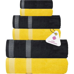 Casa Copenhagen Solitaire Mix 6 Piece Towel Set - Butter Yellow + Pine Gray 600gsm 2 Bath Towels, 2 Hand Towels, 2 Washcloths in Soft Egyptian Cotton for Bathroom, Kitchen and Shower