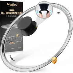 Walfos Glass Lid for Pots, Pans, Pans and Roasts, with Heat Resistant Silicone Knob, Tempered Glass, Fits 30cm Diameter Cookware (Black)