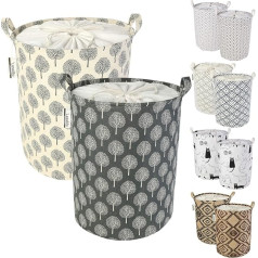 LessMo 2ST 17.7 inch Drawstring Laundry Basket Storage Sorter, Foldable Pop-Up Laundry Baskets, Waterproof Round Cotton Linen