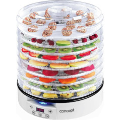 Concept SO2020 Raw Food Dehydrator 500 W, LCD Display, 2 x Raw Trays, Thermostat Variable 35 - 70 °C, Digital Timer, 9 Trays, White, 500