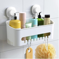 Luxear Shower Basket with Suction Cup, No Drilling, Waterproof Bathroom Shower Shelf for Hanging, Shower Shelf, Bathroom Shelf, Wall Shelf with Drain Holes for Shampoo, Oil-Resistant Kitchen