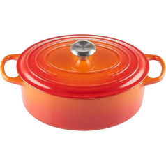 Le Creuset Signature 21178290902430 Cast Iron Casserole Dish with Lid, Oval, Diameter 29 cm, Suitable for All Hobs and Induction, Volume: 4.7 L, 4.675 kg, Volcanic (Orange-Red)