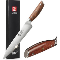 YARENH Kitchen Knife Bread Knife Sharp Serrated Edge 20 cm Stainless Steel Blades and Wooden Handle