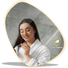 MIRRORSCAPE® Asymmetrical LED Mirror, Made in Europe, 60 x 60 cm Mirror with Lighting with Touch Switch, 3 Adjustable Light Colours, Anti-Fog Function, Bathroom Mirror with Lighting