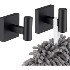 KOKOSIRI B1013BK-P2 Bath Robe Hooks, Towels, Coat Hooks, Matt Black for Bathroom, Kitchen, Wall, Pack of 2, Stainless Steel