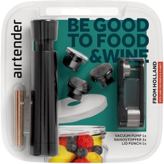Airtender Vacuum Set Containers and Bottles - Vacuum Pump - 3 Wine Stoppers/Nano Caps