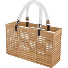 TOPINCN Wooden Handbag, Rectangular Hollow Women Tote Bags with Acrylic Handle for Shopping, Fashionable Beach Purse Basket Shopping Bag