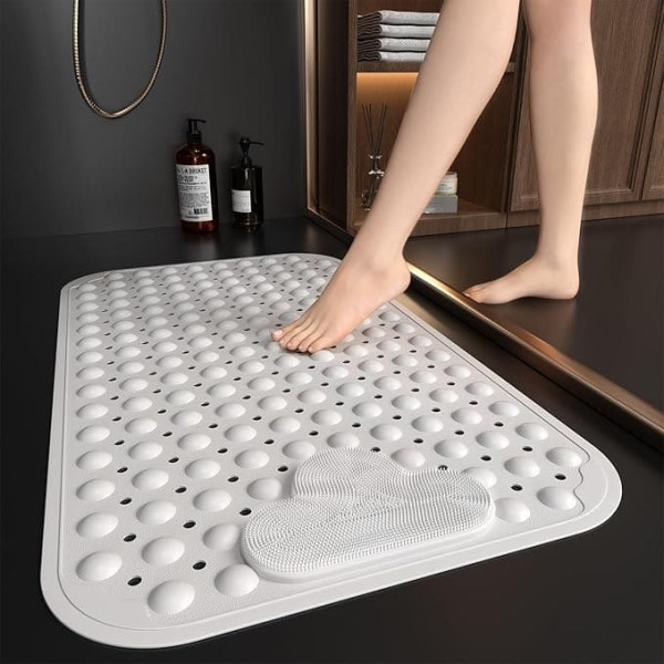 XIYUNTE Shower Mat, Non-Slip Anti-Mould 70 x 40 cm, TPE Non-Slip Shower Mat for Indoor Shower with Foot Massage, Non-Slip Shower Mat with Suction Cup and Drain Holes, Easy to Clean and Clean