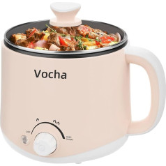 Vocha Electric Hot Pot with Warming Function, 1.6 L Non-Stick Electric Pan, Portable Travel Cooker, Mini Multicooker for Pasta, Soup, Boiled Eggs, Vegetables, Meat (Beige)