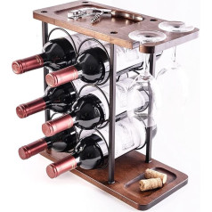 LINGLAN 6 Bottle Wine Rack Wine Bottle Holder 3 Tier with 2 Wine Glasses