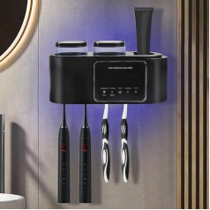 Bathroom Toothbrush Holder Wall Mounted Automatic Clean and Dry Design Solar Charging Toothbrush Organizer (Black)