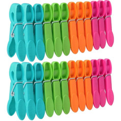 Clothes Pegs, 24 Packs Clothes Pegs for Clothesline, Clothes Pegs with Heavy Duty Spring, 4 Colors Clothes Pegs for Outdoor Clothesline, Non Slip