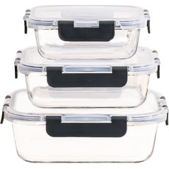 Liliume Meal Prep Boxes Glass 1 Compartment 3 Pieces (370 ml 640 ml 1040 ml) Glass Container with Lid Microwave Airtight Lunch Container Bento Boxes for Microwave Oven