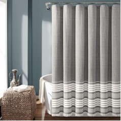 Lush Decor, Nantucket Fringed Cotton Shower Curtain Grey 72