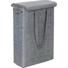 Narrow Laundry Basket with Lid, 45 L Large Capacity Laundry Basket Slim with Carry Handle, Waterproof Foldable Laundry Basket for Bathroom and Bedroom, Laundry Basket Small (Grey)
