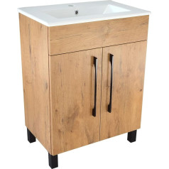 paplinskimoebel Vittoria60 Built-In Basin Sink with Standing Oak Effect Base Unit Overall Dimensions W59.8 x D38.8 x H84.4 cm Soft Close Doors Aluminium (Ceramic)