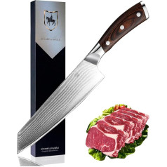 Loeosn Professional Chef's Knife, 8 Inch Damascus Knife, Sharp Stainless Steel Chopper, Ergonomic Wooden Handle, Gift Box