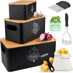TEGOVE Potato Storage Box Set of 3, Potato Pot, Onion Pot and Garlic Pot, Onion Storage, Large Metal Storage Container, Potato Storage Jars Set for Keeps Vegetables Fresh for Longer