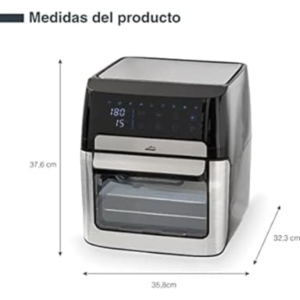 Lacor - 69513 – dAirePro Oil Free Deep Fryer, 12 L, 1700 W, 9 Programmes, 7 Accessories Included, Dehydrate, LED Touch Screen, Timer, Recipes, Interior Lighting