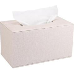 BTSKY Large Rectangle Tissue Box Cover, Extra Tall Linen Tissue Box Holder, Household and Office, Tissue Dispenser, Table Tissue Storage Organiser, Beige