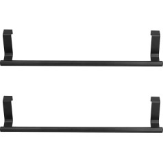 Over the Door Towel Rack, Pack of 2, Stainless Steel, Black, Hangable, Punch-Free, Nail-free, Cabinet Door, Towel Holder for Home, Hotel, Bathroom, Kitchen, Towel Rail Over Cupboard, (36 cm)
