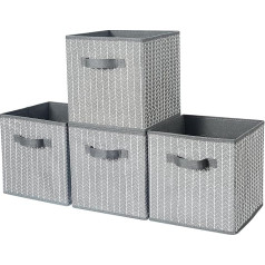 BrilliantJo Fabric Storage Box in Set of 4, 33 x 38 x 33 cm, Foldable Storage Box with Handles, Organiser System Basket for Cupboard, Shelf, Locker - Grey Herringbone