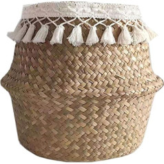 Kenyaw Laundry Basket Foldable Seagrass Flower Basket Hand Woven Flowers Straw Basket for Plant Flower Pot Toy Laundry Storage Organiser Beach Bag