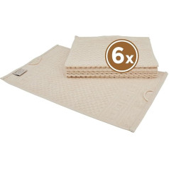 Carenesse Set of 6 Guest Towels 30 x 50 cm Natural I 100% Unbleached & Undyed Natural Cotton Oeko-Tex 100 I Terry Cloth Guest Towel Set with Waffle Pattern and Border I Absorbent / Soft