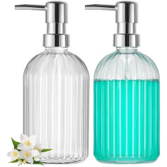 GMISUN Glass Soap Dispenser, Clear Hand and Dish Soap Dispenser Set, Refillable Liquid Soap Dispenser for Kitchen and Bathroom, 350ml