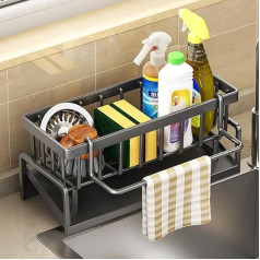 LIAYTRSS Sink Organiser, Sponge Holder, Kitchen Organiser Sink, Stainless Steel, Sink Organiser, Kitchen Self-Draining for Kitchen, Bathroom, Removable Dish Cloth Holder, Sink Organiser (Grey)