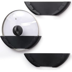 BELLE VOUS Pack of 3 Pot Lid Holder Wall Set Made of Plastic - Suitable for 15-32 cm Large Pan Lids - Self-Adhesive Lid Holder Kitchen Set for Wall Mounting, Pot Lid Holder Cabinet Door/Wall