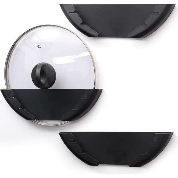 BELLE VOUS Pack of 3 Pot Lid Holder Wall Set Made of Plastic - Suitable for 15-32 cm Large Pan Lids - Self-Adhesive Lid Holder Kitchen Set for Wall Mounting, Pot Lid Holder Cabinet Door/Wall