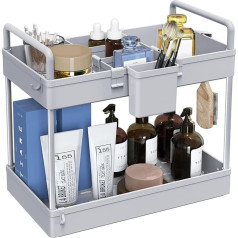 SOLEJAZZ 2 Tier Under Sink Bathroom Countertop Organizer Standing Shelf Cosmetic Holder Bathroom Tray with Dividers Storage Rack for Makeup Cosmetic 34 x 22 x 39 cm Grey