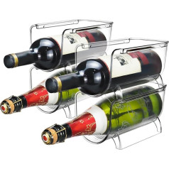QWORK® Stackable Bottle Holder for 4 Bottles, Bottle Rack Transparent, Universal for Kitchen, Fridge & Cellar