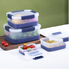 BoxedHome 4-Piece Food Storage Container Set with Silicone Seal, Secure Clips & Lid, Waterproof & Airtight Lid, BPA-Free, Ideal for Meal Preparation & Storage (Dark Blue)