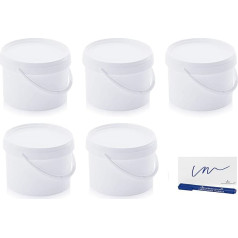MARKESYSTEM 5 x 4.4 Litre Hermetico Catering Bucket Plastic with Lid, Stackable Containers, Packaging of Food, Liquids and Paints, Polypropylene White + Labelling