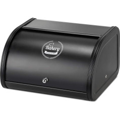 Hossejoy Metal Bread Bin Worktop Bread Storage Bread Boxes with Roll Lid Bread Bin Container Holder Bread Bin Holder for Your Kitchen Counter (Black)