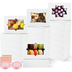CYEER 8 Inch Cake Box 60 Pieces, White Dessert Boxes Bakery Boxes with Window, 20.3 cm x 15.2 cm x 6.3 cm Rectangle Cardboard Cake Boxes Food Boxes for Cookies, Pastries, Biscuits, Cakes