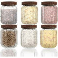 SHUESS Ribbed Glass Storage Jars with Airtight Bamboo Lids 500ml Stackable Airtight Glass Containers for Food Storage, Perfect for Tea, Herb, Coffee, Cereal, Pack of 6