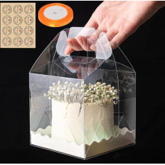 RAINPOP Clear Cake Boxes Square Plastic Baking Box Clear Cake Gift Box with Handle 5.25 Inch Individual Cake Boxes Containers for Dessert Candy Cake 10 Pack