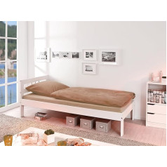 ‎Inter Link Inter Link Fana Wooden Bed - Bed Frame - Youth Bed - Guest Bed - Single Bed - Modern Bed Made of Solid Pine Wood - Without Slatted Frame - White Lacquered - 90 x 200 cm