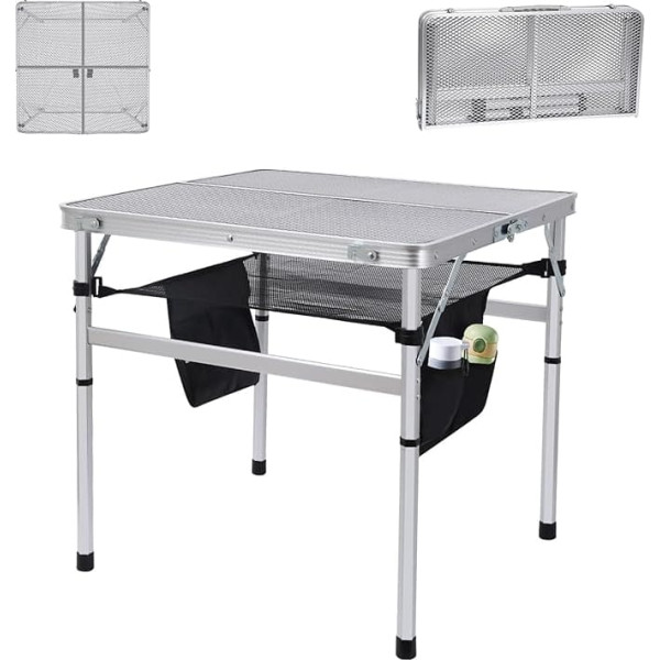 Wgos Folding Square BBQ Table Camping Folding Table 23.5 Inch Square Table Folding with Carry Handle and Storage Space for BBQ Camping Patio (60x60cm)