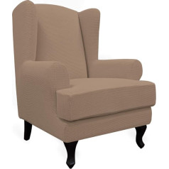 ‎Easy-Going Easy-Going Stretch Wingback Chair Sofa Protective Cover 2 Pieces Sofa Cover Furniture Protector Couch Soft with Elastic Band Underside, Spandex Jacquard Fabric, Small Checks, Camel