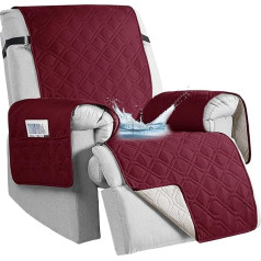 DSECHCRSL 100% Waterproof Deck Chair Cover with Pockets, Elastic Band, Non-Slip Chair Cover for Recliner Chair, 1 Seater Recliner Sofa Cover, Anti-fouling Recliner Covers for Kids, Dogs, Pets, Red