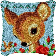 ROCKY&CHAO Latch Rug for DIY Latch Sets with Cushion Latch Set 43 x 43 cm Cushion Cover Set for Adults and Children Latch Hook Kit Home Accessory (Sika Red Deer)