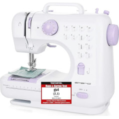 Emerio Sewing Machine for Children and Beginners, SEW-121820, 12 Stitch Patterns, Mini with Foot Pedal, Power and Battery Operated, Home, LED Light, Automatic Front and Backward, White/Pink