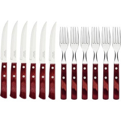 Tramontina Steak Cutlery Pizza Cutlery, 12-Piece Set, for 6 People, Steak Cutlery Set, Rustproof Stainless Steel, FSC-Certified Real Wood Handle, Dishwasher Safe, Red